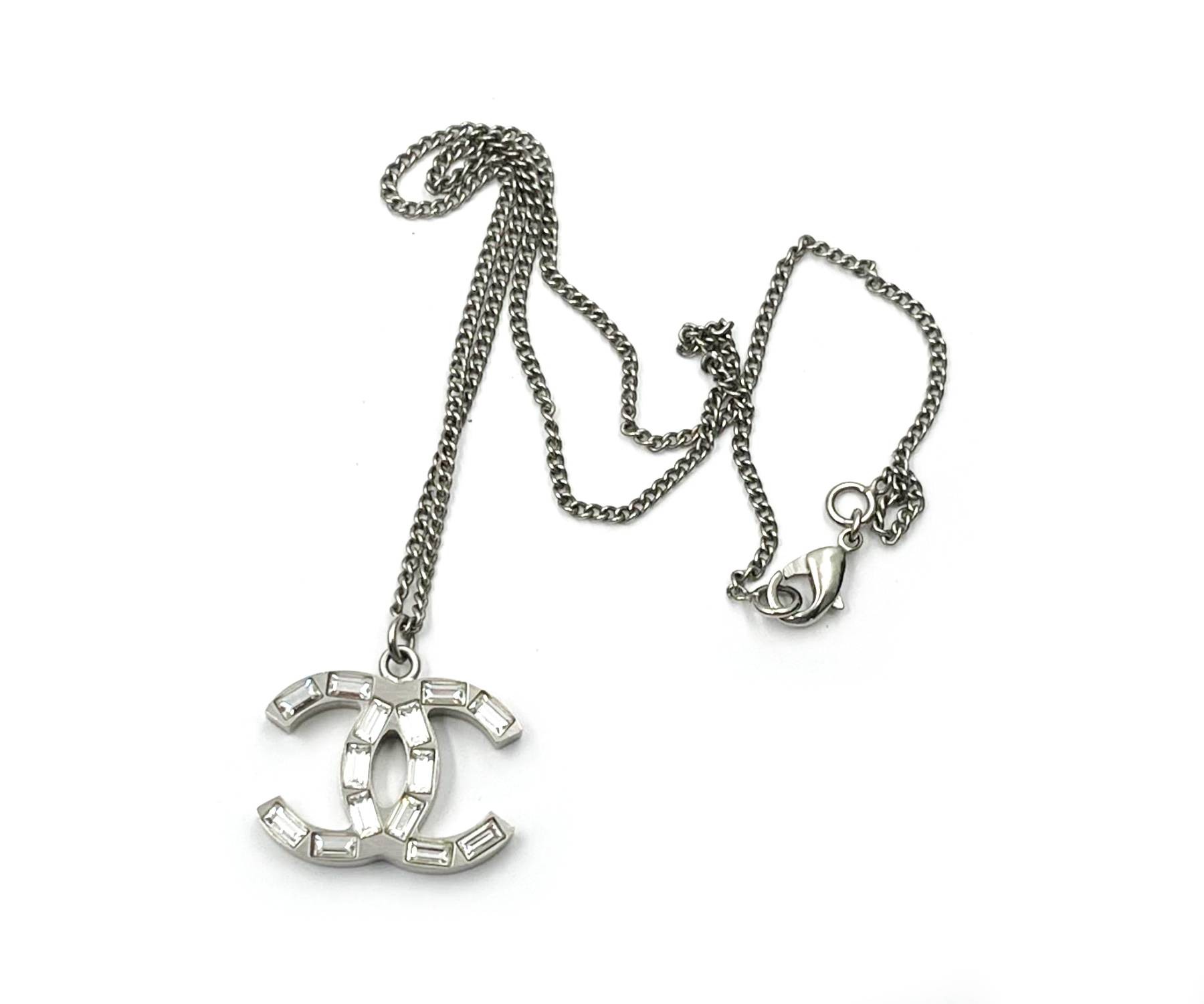Chanel Necklace Multi Chain Silver CC Diamante Pendant